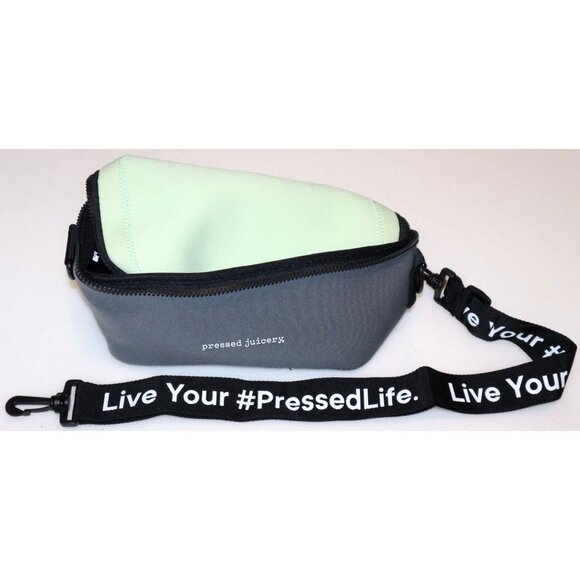 Pressed Juicery Neoprene Lunch Bag Green Black Cooler Crossbody Insulated - Picture 1 of 7